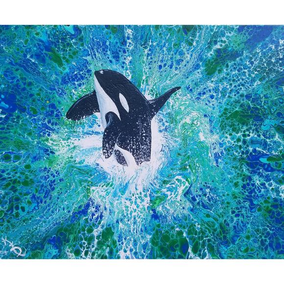 Art Print from my Original Work 11" x 14" "Orca Leaping" Acid Free - Picture 1 of 1